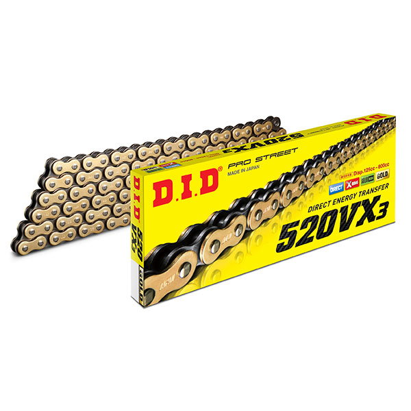 Drive chain DID pitch 520 enduro heavy-duty with X-RING 120 links -gold ribadire 520VX3.120-CLF