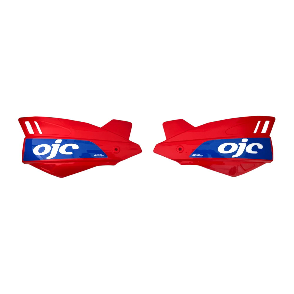 Pair of handguards OJC SHARK universal red (blue sticker) Pair of handguards OJC SHARK universal red (blue sticker)
